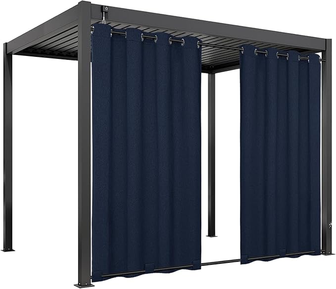 Easy-Going Linen Look Outdoor Curtains Waterproof Windproof Porch Curtains, Soft Thicken Outdoor Privacy Curtains for Patio, Gazebo, Grommet Top and Tab Bottom Drape, 1 Panel, 54x84 inch, Navy