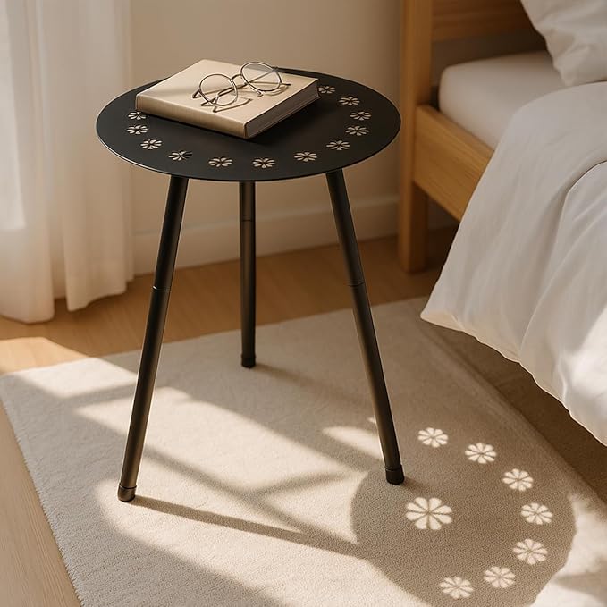 Outdoor Side Table Set of 2 Patio Round Tables for Outside Black End Tables Small Coffee Table End Table Modern Metal Porch Plant Stands for Balcony, Indoor, Bedroom, Living Room, Small Spaces