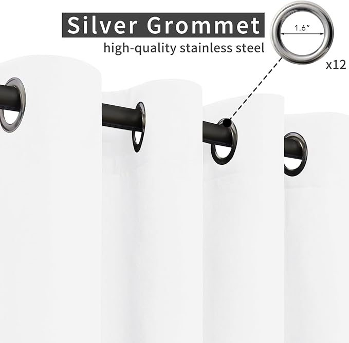 Easy-Going Linen Look Outdoor Curtains Waterproof Windproof Porch Curtains, Soft Thicken Outdoor Privacy Curtains for Patio, Gazebo, Grommet Top and Tab Bottom Drape, 1 Panel, 110x108 inch, White