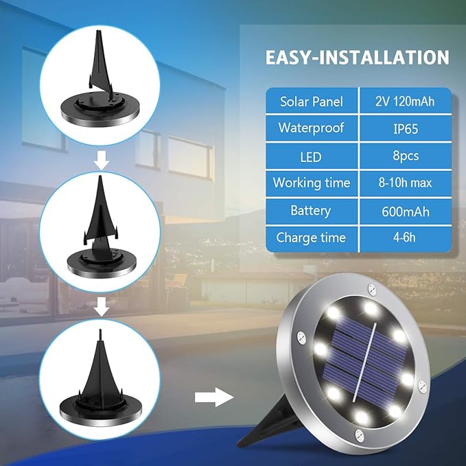 Solar Ground Lights 16 Packs, Garden Solar Outdoor Waterproof Pathway Bright In-Ground Landscape Lights for Patio, Lawn, Yard, Driveway, Step and Walkway White Light