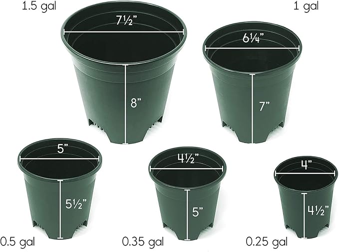 1.5 Gallon Green Nursery Pot Plastic Planters for Outdoor Indoor Plants Gardening Flower Pots 10-Pack 7.5 in Pot Liners with Drainage Holes