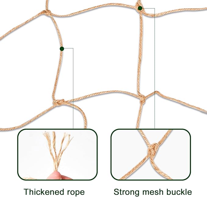 Jute Trellis Netting - Jute Netting for Garden, Heavy Duty Plant Support Netting for Climbing Plants, Cucumber, Vine, Fruits & Vegetables, Climbing Vining Plants (3.3 Ft X 6.6 Ft, 5.9 Inch Squares)
