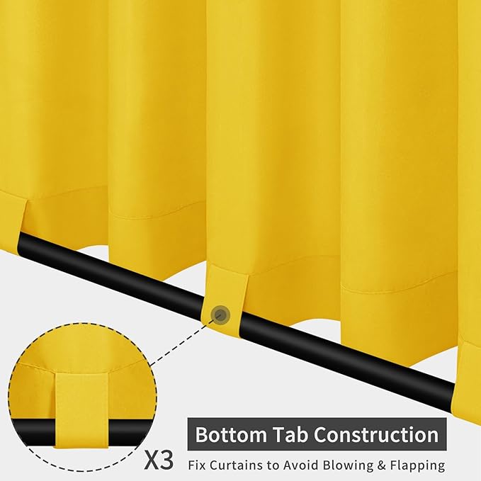 Easy-Going Outdoor Patio Curtains Detachable Tab Top Windproof Weatherproof Curtain for Cabana, Porch, Pergola and Gazebo, Tab Bottom Drape, 2 Panels, 54W x 84L inch, Yellow