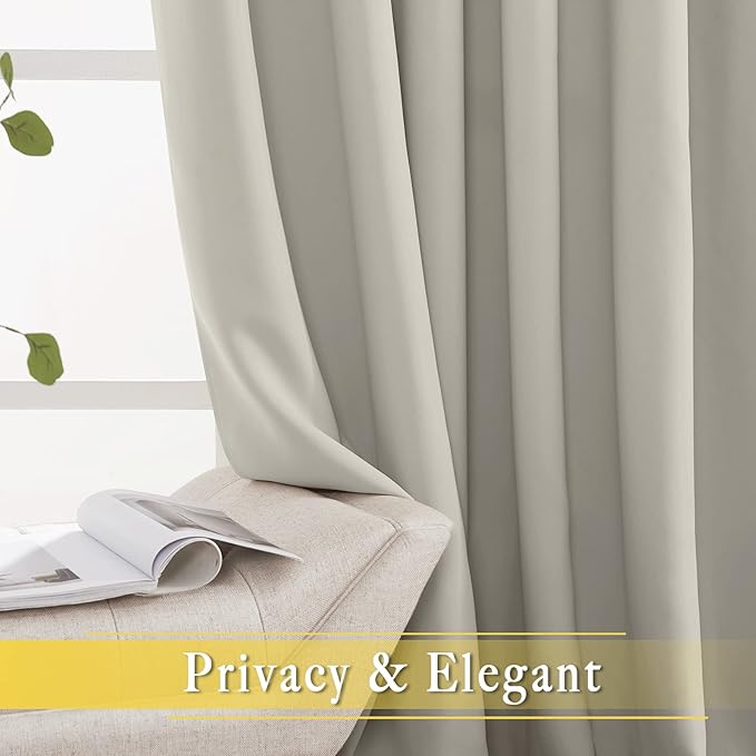 NICETOWN Blackout Natural Curtain for Patio Door, Grommet Room Divider French Door Curtain Wide Window Treatment Sound Reducing Thermal Drape for Sliding Door (1 Panel, W80 x L95)