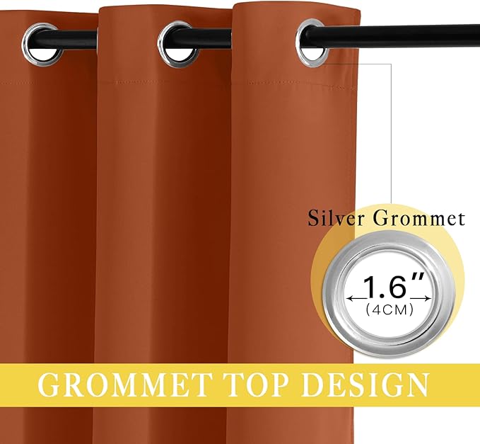 NICETOWN Blackout Doorway Curtain Drape 78 inch Long - Grommet Noise Reducing Thermal Insulated Solid Modern Window Treatments for Bedroom Closet (1 Panel, 52 x 78 Inch, Burnt Orange)