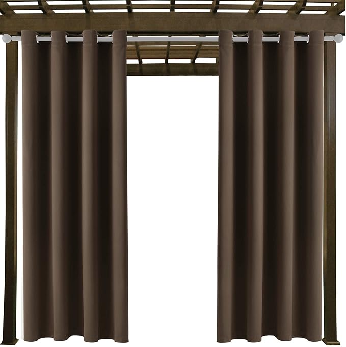 Outdoor Indoor Curtains for Patio - Weather-resistant Window Panels Privacy Protect Grommet Top Thermal Insulated for Porch Pergola Lawn Garden Hot Tub Area ( W52 x L63, Brown, 2 Panels)