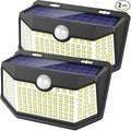 HMCITY Solar Lights Outdoor 120 LED with 3 Lighting Modes, Motion Sensor Wall Lights,IP65 Waterproof Solar Powered for Garden Patio Yard (Back Button 2Packs, Black Shell-Daylight White)