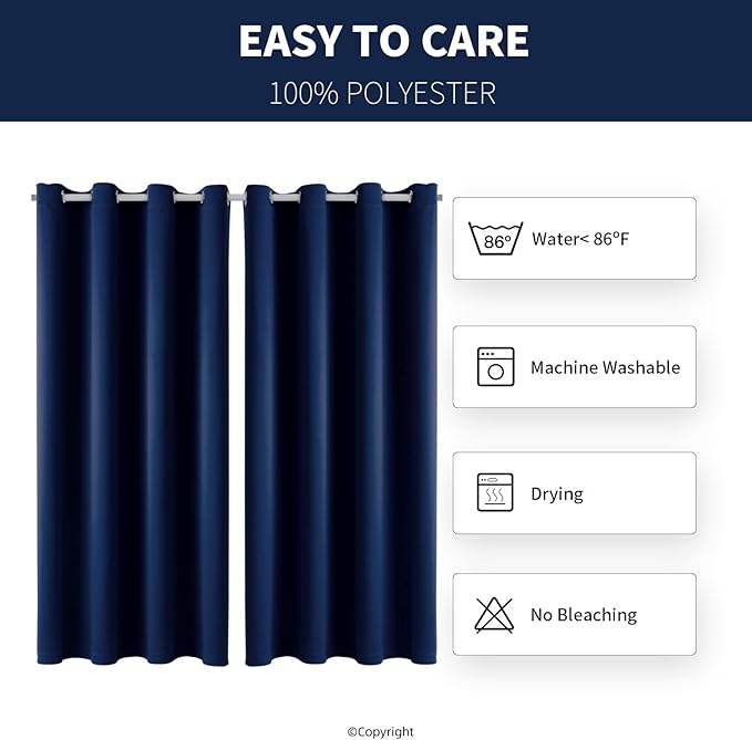 DIVA EN CAMINO DEC Outdoor Patio Curtain Waterproof Darkening Thermal Insulated Indoor Curtains for Bedroom, Porch, Living Room, Pergola, Cabana, W52 x L63, Navy, Set of 2 Panels