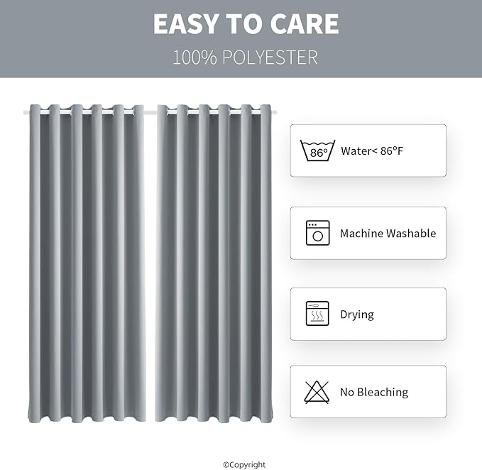 DIVA EN CAMINO DEC Outdoor Patio Curtain Waterproof Darkening Thermal Insulated Indoor Curtains for Bedroom, Porch, Living Room, Pergola, Cabana, W84 x L95, Light Gray, Set of 2 Panels