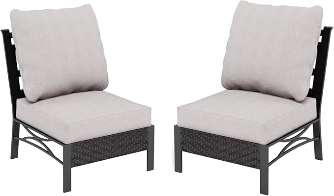 MFSTUDIO Patio Furniture Set, 2 Seat Outdoor Sectional Sofa Conversation Set, Woven Rattan Patio Couch for Backyard, Garden, Deck