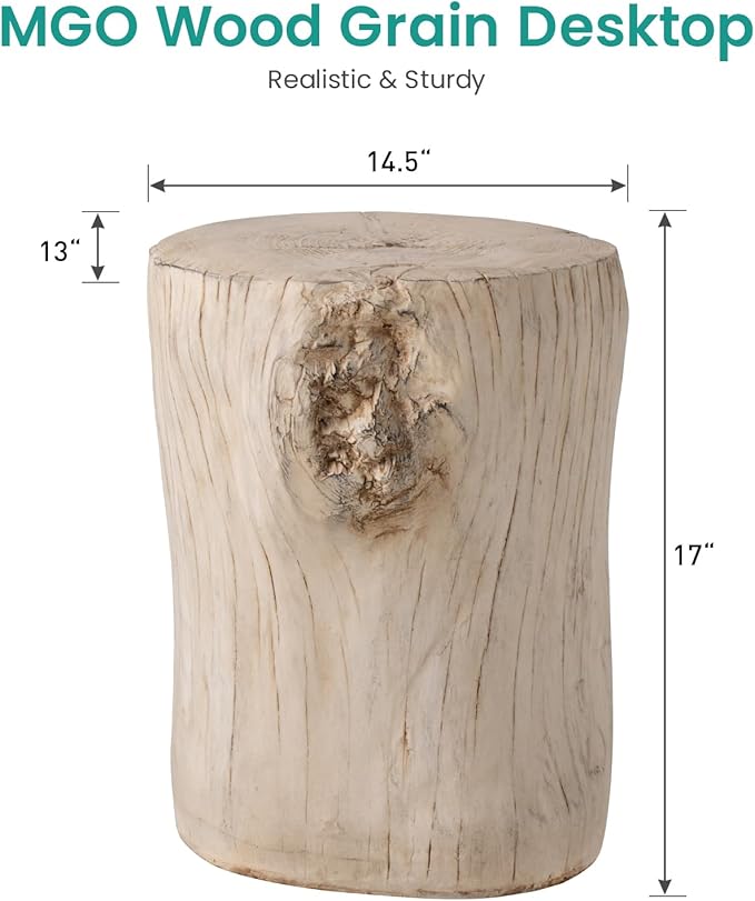 SUNBURY Stump Side Table, Concrete Side Table, Patio Faux Wooden End Table, Beige Stool Plant Stand Holder for Garden Household Living Room­