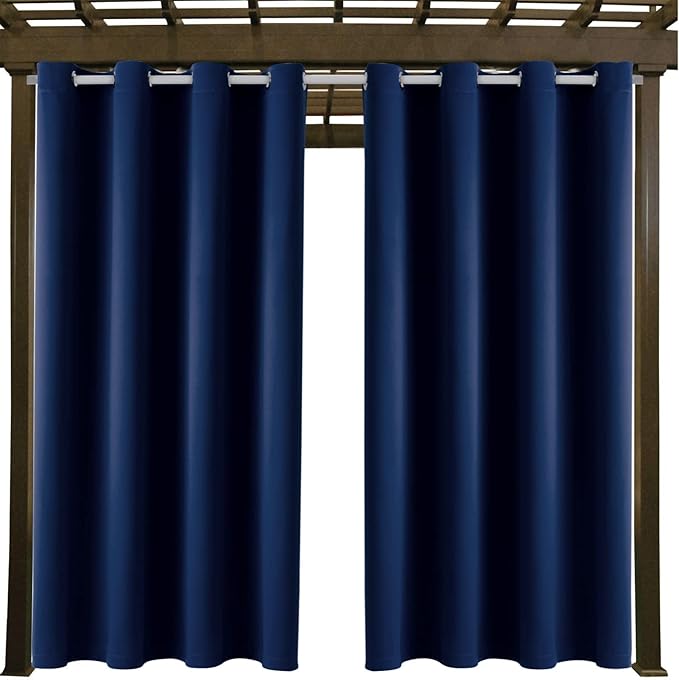 DIVA EN CAMINO DEC Outdoor Patio Curtain Waterproof Darkening Thermal Insulated Indoor Curtains for Bedroom, Porch, Living Room, Pergola, Cabana, W52 x L63, Navy, Set of 2 Panels