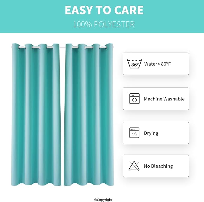 Waterproof Outdoor Curtain W52 x L84 - Grommet Top Sunlight Blocking Window Treatment Drapes Blackout Curtains for Home Bedroom Living Room Outdoor Patio Porch Pergola (Teal Blue, 2 Panels)