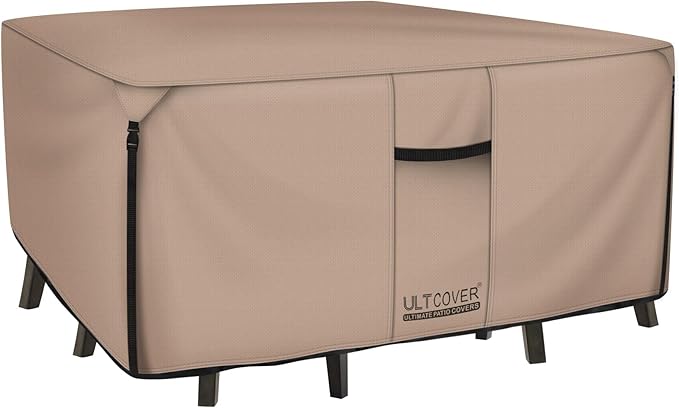ULTCOVER Square Patio Heavy Duty Table Cover - 600D Tough Canvas Waterproof Outdoor Dining Table and Chairs General Purpose Furniture Cover Size 74 inch
