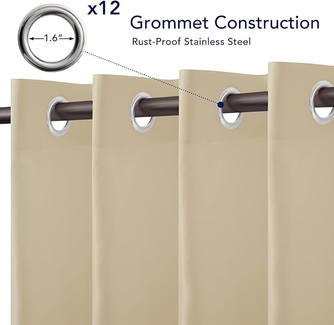 PureFit Outdoor Curtains for Patio Waterproof Weatherproof, UV Resistant Outside Curtains for Gazebo, Front Porch, Pergola, Sun Blocking Privacy Curtain, 100W x 84L inch, 1 Panel, Beige
