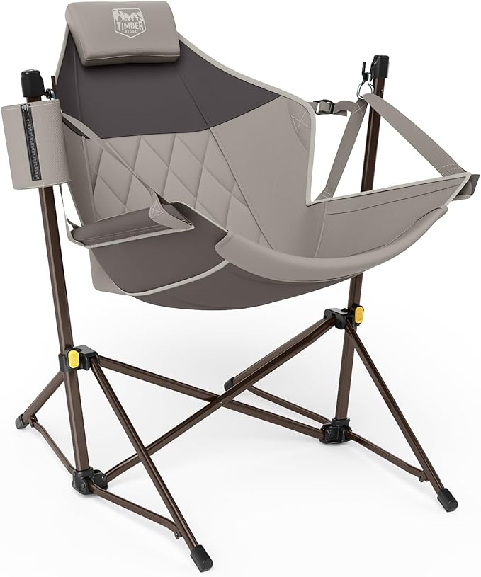 TIMBER RIDGE Hammock Camping Chair with Adjustable Backrest, Heavy Duty Folding Hammock Chair Supports 300lbs, Portable Hammock Chair for Camping, Travelling and Patio, Tan