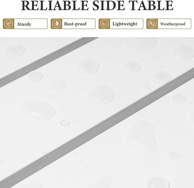Crestlive Products Aluminum Outdoor Side Table Set of 2, White Small Rectangular Weather Resistant Coffee End Tables for Patio Balcony Pool Deck