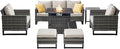 Belord 7 Pieces Patio Furniture Set with 50000BTU Propane Fire Pit Table: Wicker Patio Conversation Set with Outdoor Club Chairs Patio Couch Metal Side Table, All Weather Brown Rattan