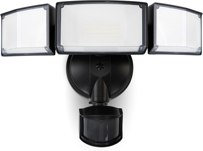 LUTEC 72W 7500LM LED Security Lights Motion Sensor Light Outdoor, 5000K Daylight, IP65 Waterproof, Dusk to Dawn, 3-Head Motion Detected Flood Light for Garage, Yard, Porch(Black)