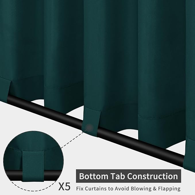 Easy-Going Outdoor Patio Curtains Detachable Tab Top Windproof Weatherproof Curtain for Cabana, Porch, Pergola and Gazebo, Tab Bottom Drape, 2 Panels, 110W x 96L inch, Teal