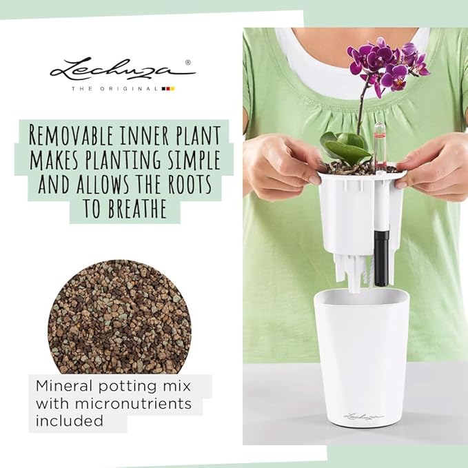 Lechuza 14900 Deltini Self-Watering Planter for Indoor and Outdoor Use, 6" x 6" x 7", White
