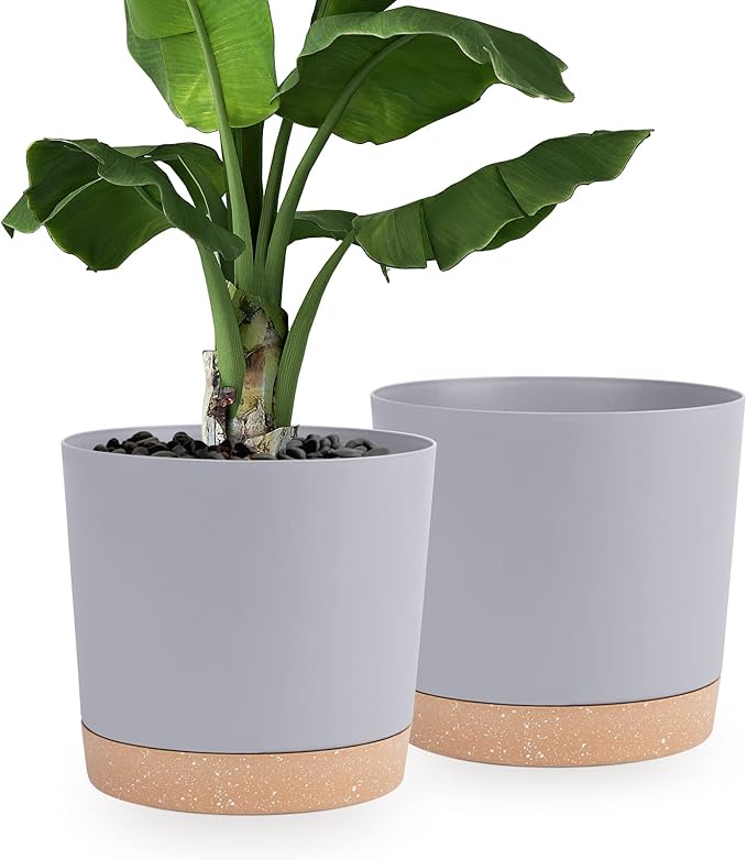 QCQHDU 12 inch Plant Pot, 2 Pack Planters for Indoor Plants with Drainage Holes & Saucer, Outdoor Flower Pots Home Garden Modern Decor