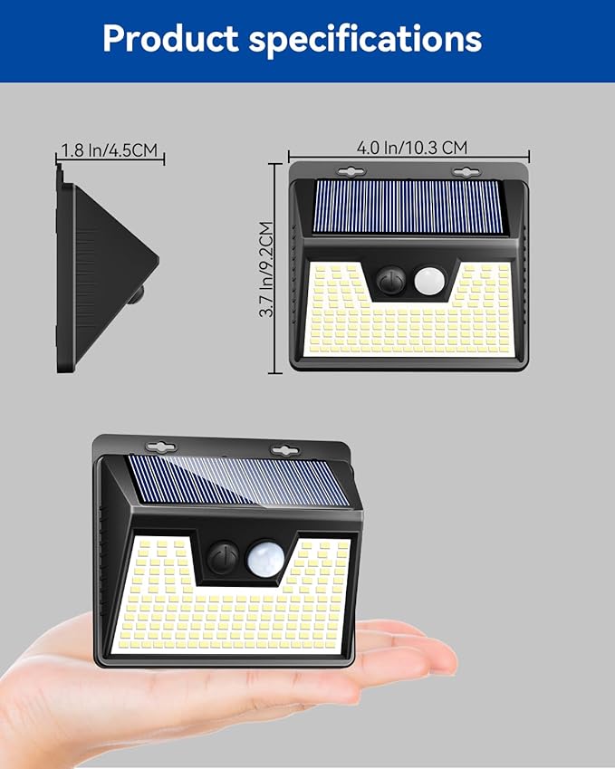 Peasur Solar Powered Lights Outdoor, 140LED 16Pack Motion Sensor Light Outside, IP65 Waterproof Fence Security Lighting with 3 Modes for Yard Wall Garden Cool White