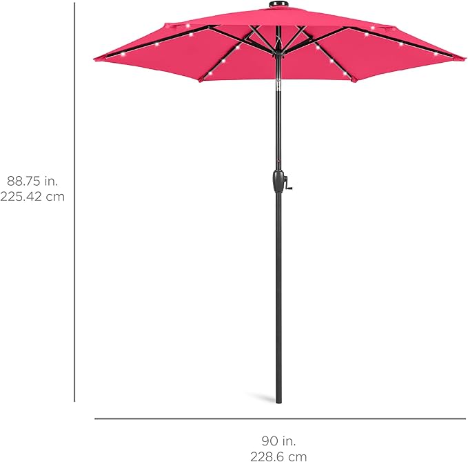 Best Choice Products 7.5ft Outdoor Solar Market Table Patio Umbrella for Deck, Pool w/Tilt, Crank, LED Lights - Hot Pink