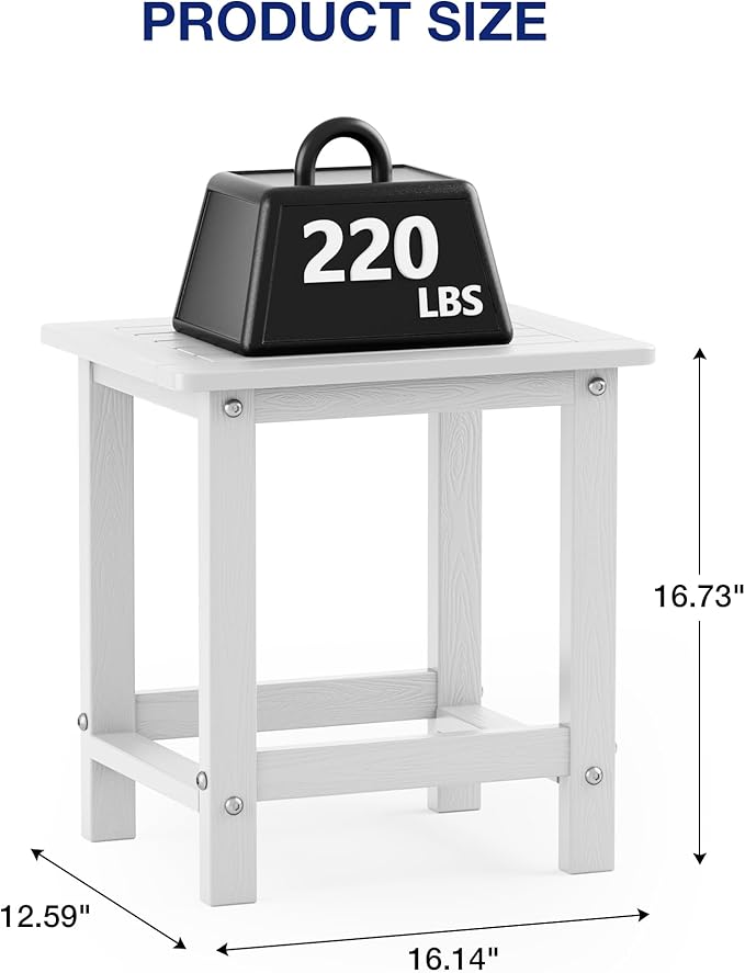 YEFU Outdoor Side Table for Patio: 16" HIPS Weather - Resistant Adirondack Tables - Waterproof Small Square End Tables for Backyard Pool Porch Balcony - Indoor Outdoor Durable Table White