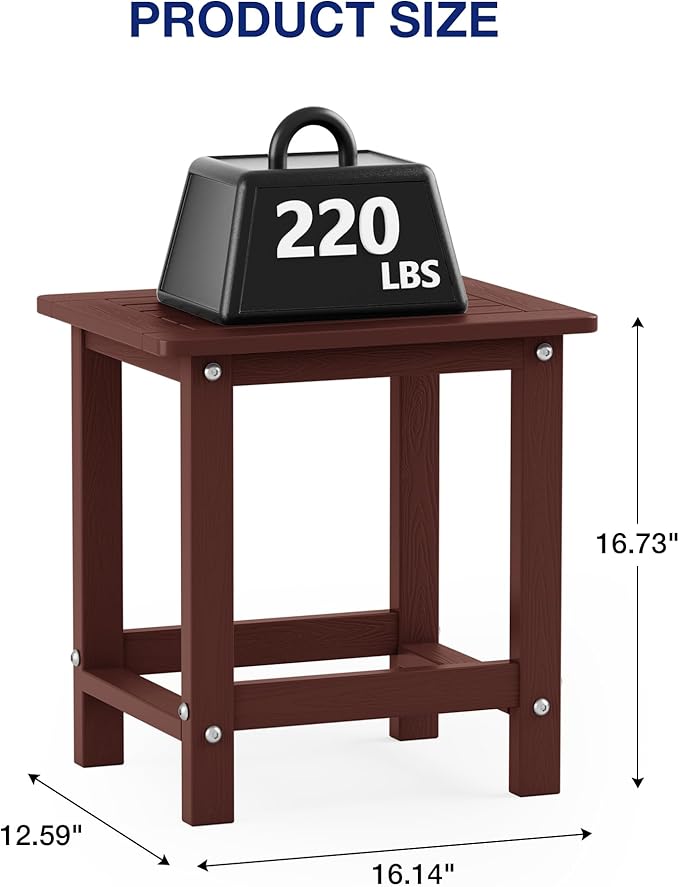 YEFU Outdoor Side Table for Patio: 16" HIPS Weather - Resistant Adirondack Tables Set of 2 - Small Square End Table for Backyard Living Room Bedroom - Indoor Outdoor Durable Table Coffee