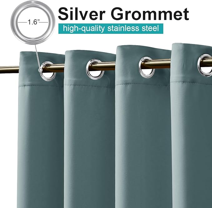 NICETOWN Greyish Blue Outdoor Patio Curtains 2 Panels Windproof Top & Bottom Grommet, Thermal Insulated Light & Cold Blocking Windproof Weighted Outdoor Drapes Privacy for Gazebo/Porch, W52 x L84