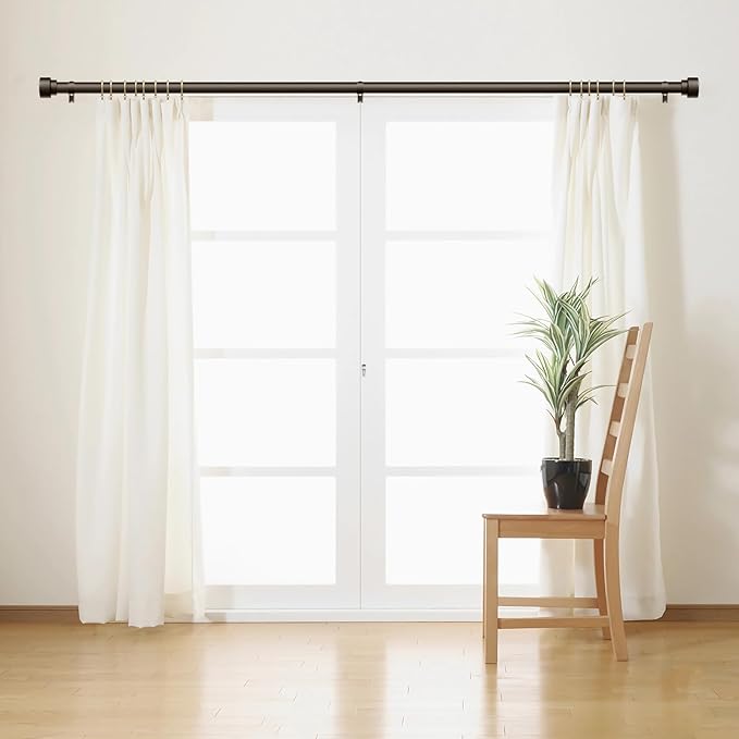 Curtain Rods for Windows 32 to 170, 1 Inch Adjustable Heavy Duty Long Window Outdoor Curtain Rod for Patio, Drapery Rods with Simple End Caps, Size 32"-170", Antique Bronze