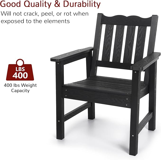 Stoog All-Weather Outdoor Bench & Chairs Set, 3-Piece Patio Furniture Set, Include 1 Garden Bench and 2 Garden Chairs, Never Rot or Fade, Black