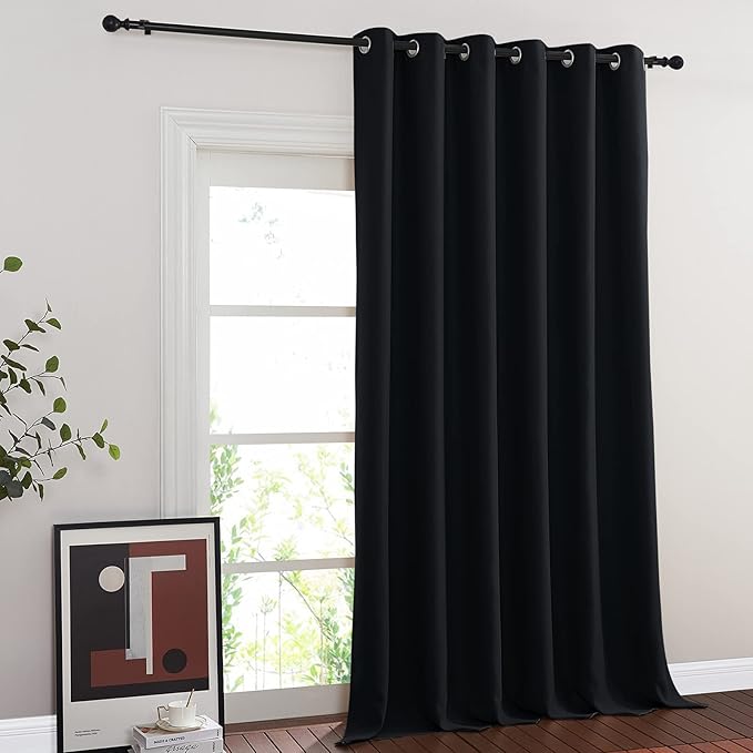 NICETOWN Blackout Curtain for Sliding Glass Door, Patio Door Curtains, Thermal Insulated Wide Drapes/Draperies Light Blocking for Bedroom/Porch (Black, 1 Panel, 80" W by 108“)