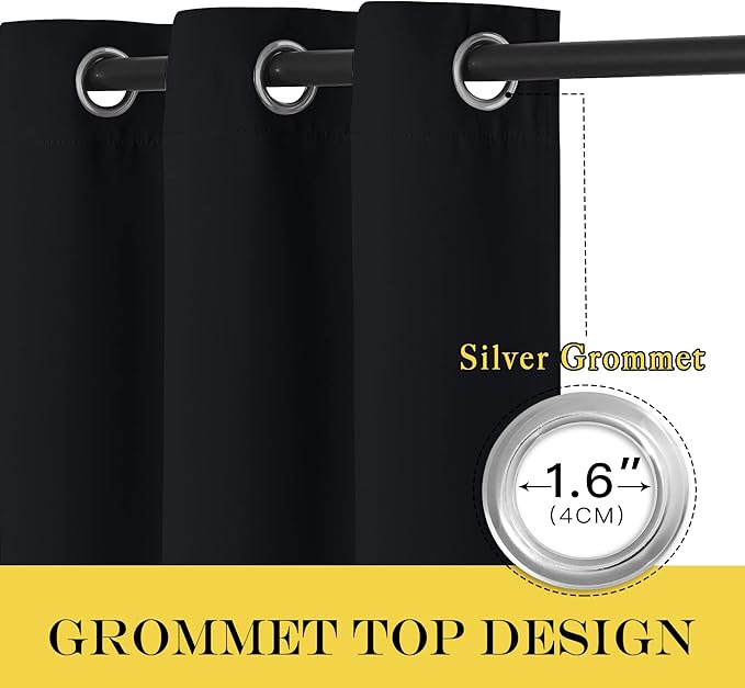 NICETOWN Blackout Black Curtain & Drape 90 inches Long - Grommet Thermal Insulated Blackout Drape Light Blinds Room Darkening Window Treatment for Bedroom (1 Panel, W52 x L90, Black)