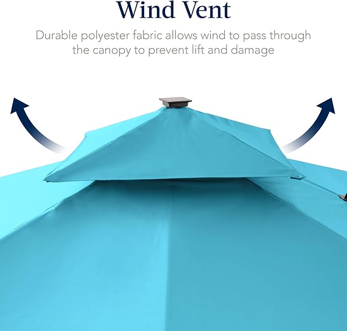 Best Choice Products 12x12ft LED Cantilever Patio Umbrella w/Base Included & 360° Rotation, Large Solar Offset Hanging Outdoor Sun Shade for Deck, Backyard Table w/Stand & Lights – Sky Blue
