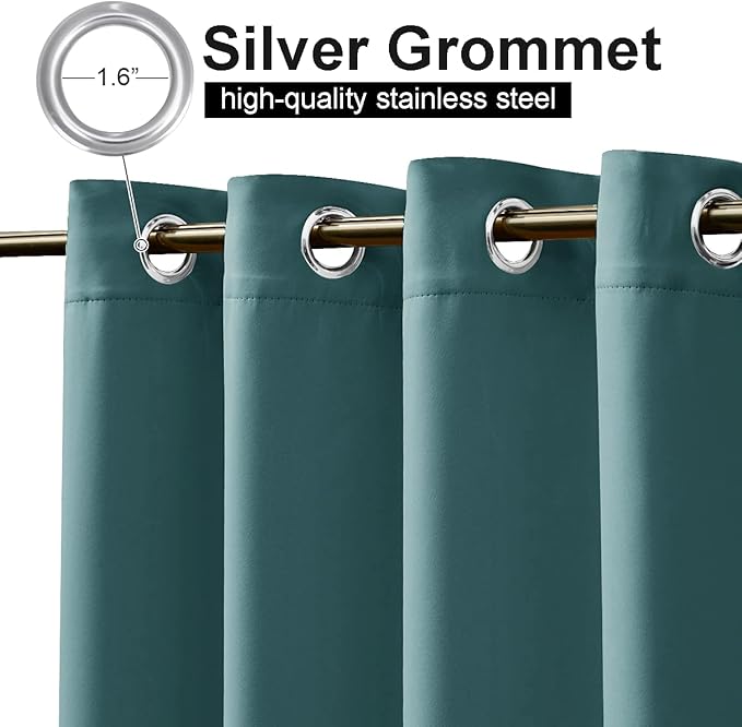 NICETOWN 2 Panels Windproof Outdoor Curtains Top and Bottom Grommet for Patio Waterproof, Fixed Outdoor Blinds Keep Warm & Privacy Thermal Insulated Blackout Drapes for Cabana, W52 x L84, Teal