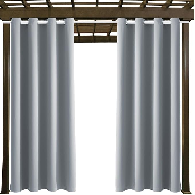 DIVA EN CAMINO DEC Outdoor Patio Curtain Waterproof Darkening Thermal Insulated Indoor Curtains for Bedroom, Porch, Living Room, Pergola, Cabana, W52 x L95, Light Gray, Set of 2 Panels