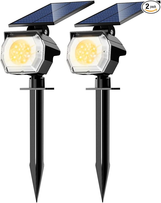 btfarm 2 Pack Solar Spot Lights Outdoor Waterproof IP65, 52 LED Landscape Lights 3 Lighting Modes, Spotlights Outdoor for Outside Yard Garden Tree (Warm White)