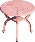 Cast Aluminum Outdoor Side Table,Small Patio Table,Outdoor Coffee Tables for Patio,Garden,Balcony, for All Weather(Pink, Round)