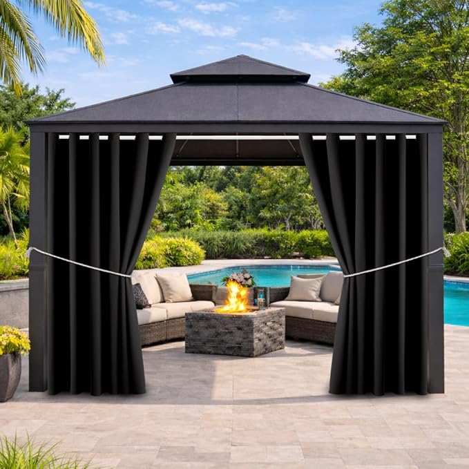Outdoor Indoor Curtains W84 x L84 for Patio - Weather-resistant Window Panels Privacy Protect Grommet Top Thermal Insulated Home Curtain for Porch Pergola Lawn Garden Hot Tub Area (2 Panels)