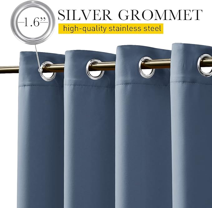 NICETOWN 2 Panels Outdoor Curtains for Patio Extra Wide 84", Waterproof & Windproof Grommet & Back Tab Fixed Top and Bottom Sun Blocking Privacy Drapes with Rope for Gazebo, Stone Blue, W84 x L84