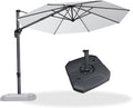 PURPLE LEAF 10 Feet Patio Umbrella with Base Outdoor Cantilever Round Umbrella Aluminum Offset Umbrella with 360-degree Rotation for Garden Deck Pool Patio Light White