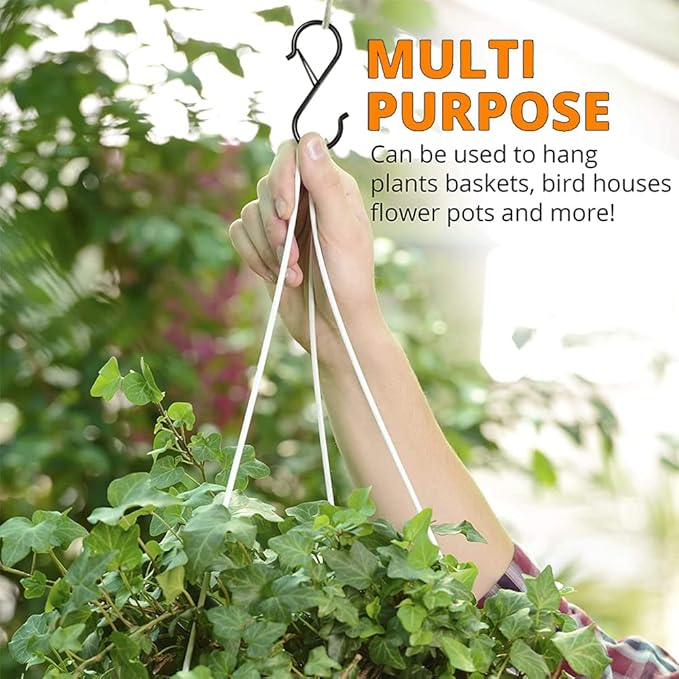 48 Pack S Hooks for Hanging, 3.5 inch Heavy Duty Metal S Hooks with Safety Buckle S Shaped Hooks Pot Rack Closet Hooks for Hanging Plants, Clothes, Kitchen Utensil, Pots, Pans, Bags (Black)