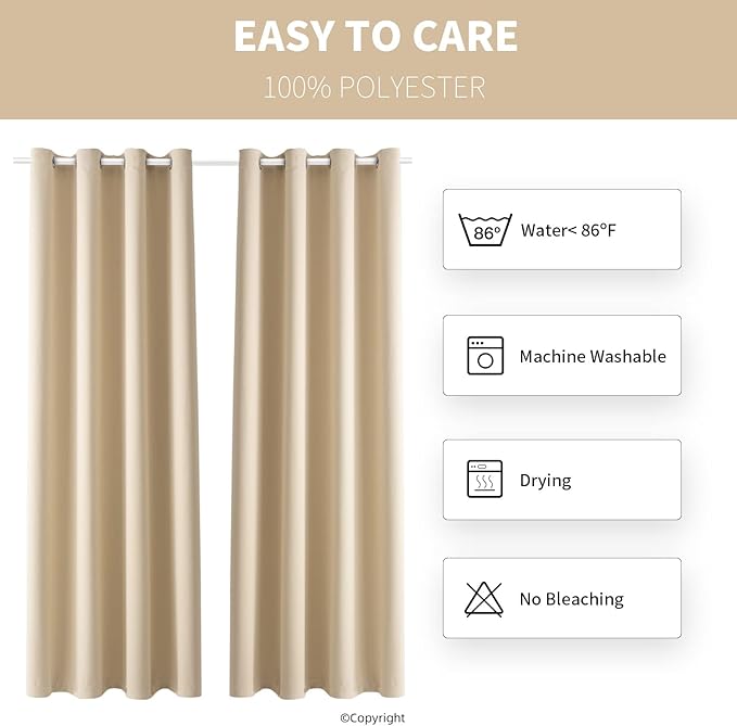 DIVA EN CAMINO DEC Outdoor Patio Curtain Waterproof Darkening Thermal Insulated Indoor Curtains for Bedroom, Porch, Living Room, Pergola, Cabana, W52 x L132, Beige, Set of 2 Panels
