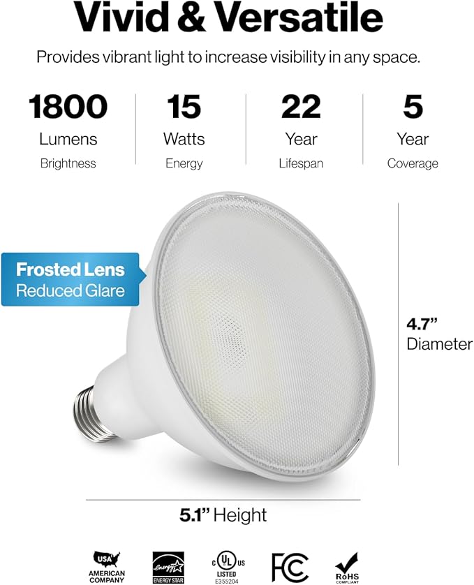 Sunco 6 Pack Outdoor Flood Light Bulbs, PAR38 LED Flood Lights Waterproof, 1800 LM, 15W (150W Equivalent), 5000K Daylight, Dimmable, E26 Base, Wet Rated UL.