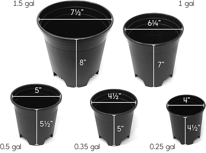 1.5 Gallon Black Nursery Pot Plastic Planters for Outdoor Indoor Plants Gardening Flower Pots 10-Pack 7.5 in Pot Liners with Drainage Holes