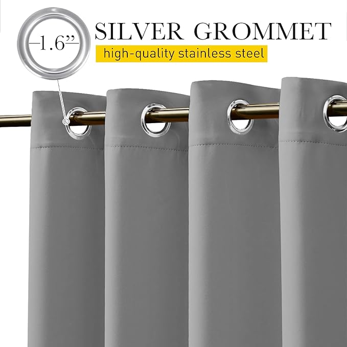 NICETOWN Outdoor Curtains for Patio Waterproof 2 Panels, W100 x L95 Windproof Grommet & Back Tab on Top & Bottom Thermal Insulated Sun Blocking Drapes with Rope for Deck, Silver Grey