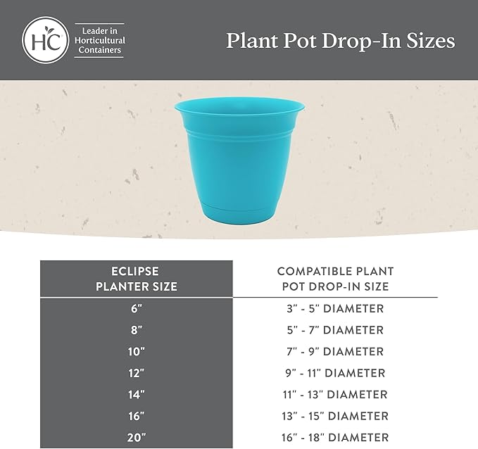 The HC Companies 16 Inch Eclipse Round Planter Pots with Drainage Holes & Attached Saucer, Lightweight UV-Resistant Plastic Indoor Outdoor Planters, 2-Pack Flower Pots for Garden & Home Decor, Peridot