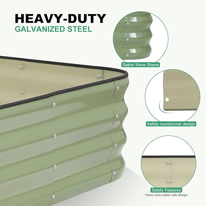 1MORE Raised Garden Bed -5X3X1 Galvanized Planter Box for Outdoor Gardening,4 in 1 Modular Raised Bed Kit with Protective Tape, Gloves for Herb，Ideal for Vegetables and Plants.Green-2Pcak